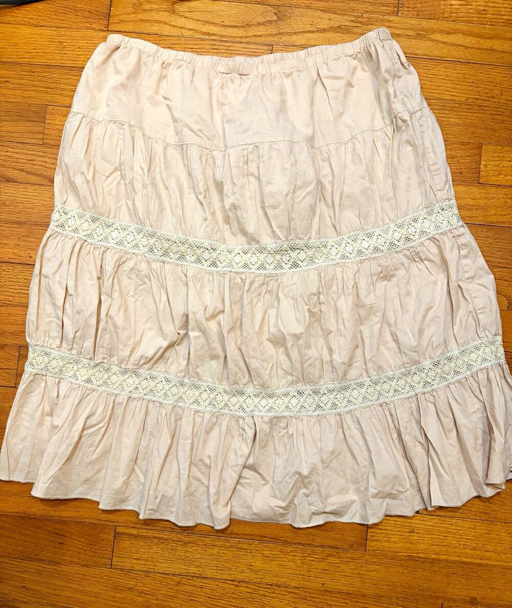 No Boundaries Beige Tiered Lace Ruffle Pull-On Skirt Elastic Waist M